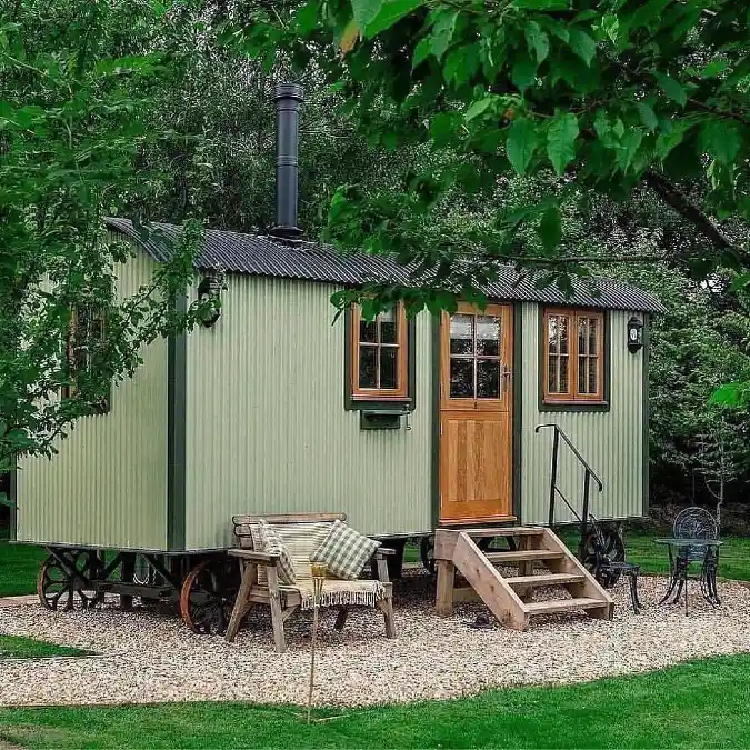Sage Green Shepherd’s Hut - A Timeless Mobile Retreat