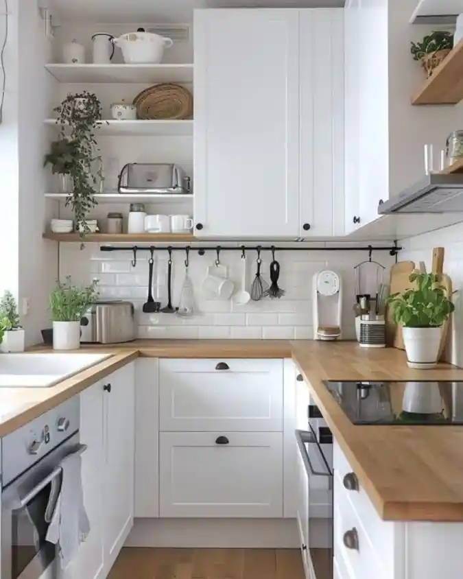 Scandi-Chic Small Space Savvy - Tiny Home Kitchen with Warm Wood Accents
