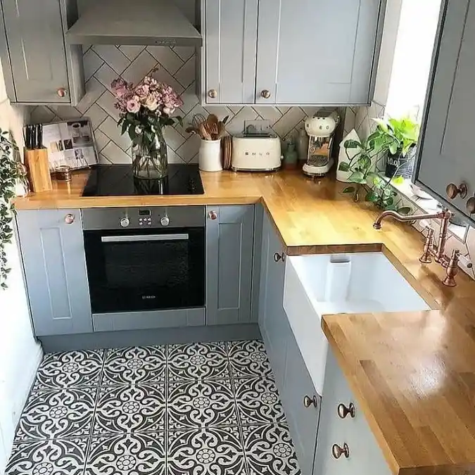 Slate Grey and Butcher Block Charm - Small Kitchen with a Big Personality