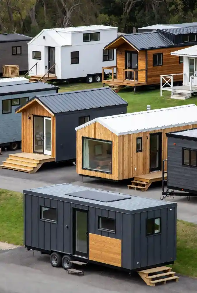 Sleek Charcoal & Cedar Cabin - Tiny Living with a Modern Edge