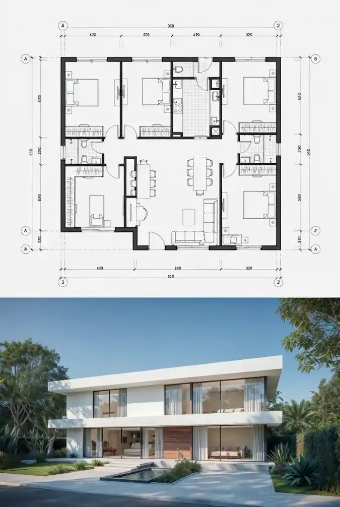 Sleek Minimalism and Symmetry - Modern 4-Bedroom Architectural Marvel