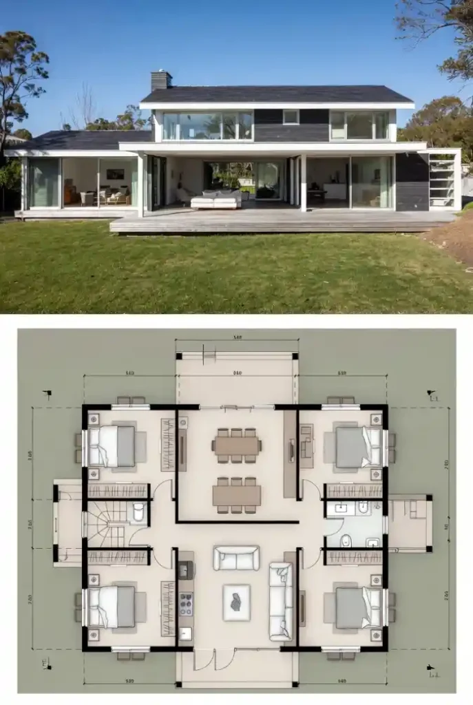 Sleek Scandi-Inspired Symmetrical 4-Bedroom Layout - Modern Open Concept Masterpiece