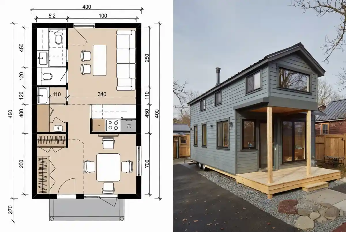 Sleek Slate Tiny Retreat - Maximizing Every Inch of Vertical Space