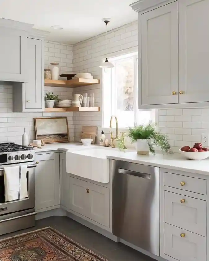 Soft Sage & Gold Artisan Kitchen – Small-Scale Serenity for Tiny Homes