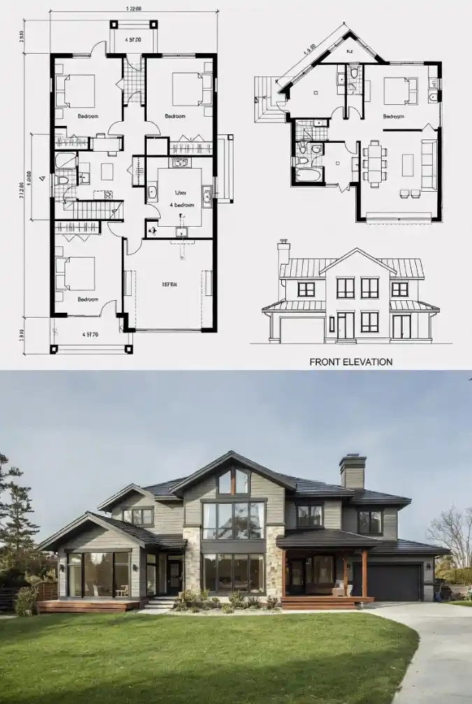 Stone-Accented Modern Craftsman - 4 Bedroom House Plan with Natural Appeal