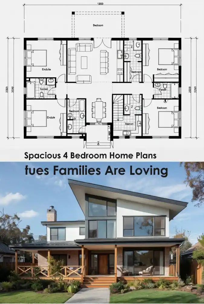 Sun-Drenched Modern Sanctuary - Spacious 4 Bedroom Home Plans