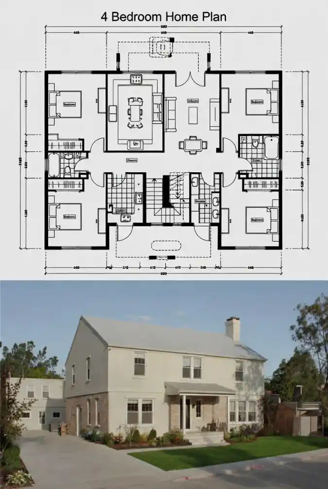 Symmetrical Sanctuary 4 Bedroom Home Plan with a Balanced Layout