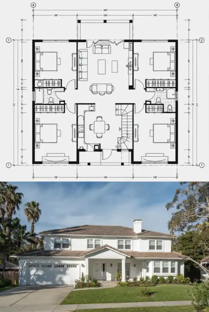 Symmetry Meets Coastal Elegance - 4-Bedroom Coastal Retreat Blueprint