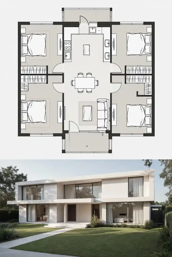 Symmetry Meets Style The Modern Minimalist 4-Bedroom Layout