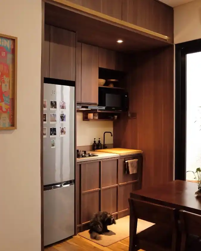 Walnut Wood Minimalism - A Tiny Kitchen Masterclass in Vertical Design