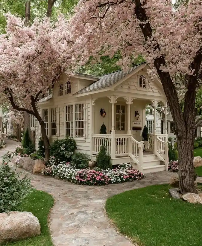 Whimsical Cherry Blossom Cottage - Tiny Living with a Fairy Tale Flare