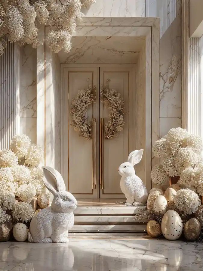 Alabaster Bunny & Marbled Grandeur - An Ethereal Easter Entrance