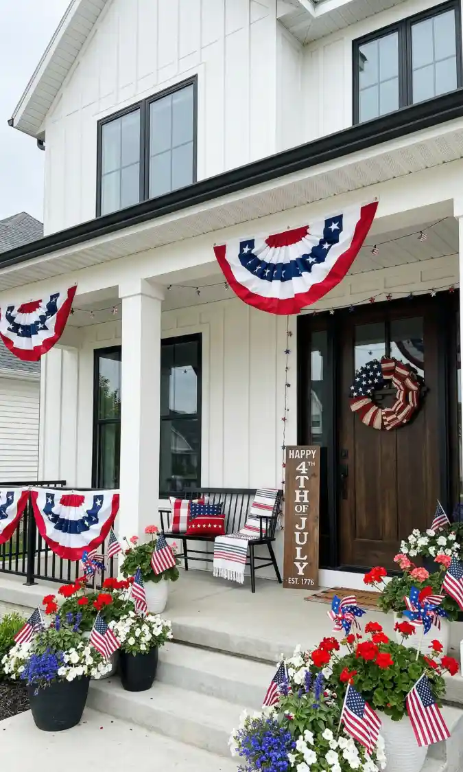 Americana Farmhouse Charm - 4th of July Front Porch with Festive Spirit
