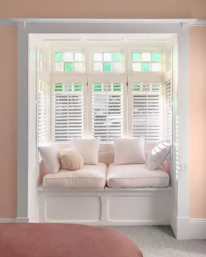 Blush and Stained-Glass Sanctuary — The Ultimate Nook for Luminous Tiny Living