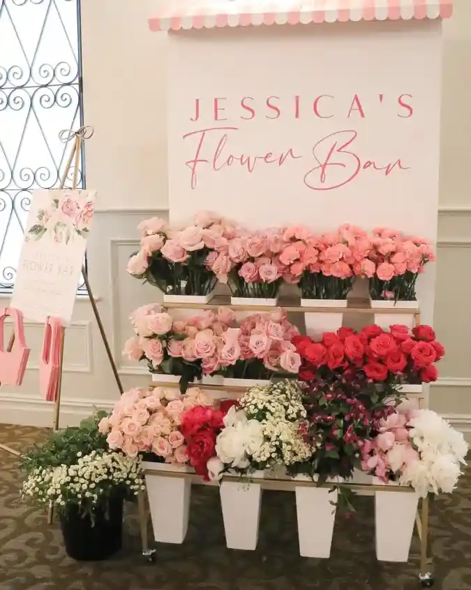 Blushing Garden Party Bloom Station - Flower Bar Setup for a Sophisticated Soiree