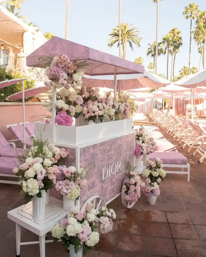 Blushing Toile Garden Cart – A Floral Bar Concept for Elevated Outdoor Hosting