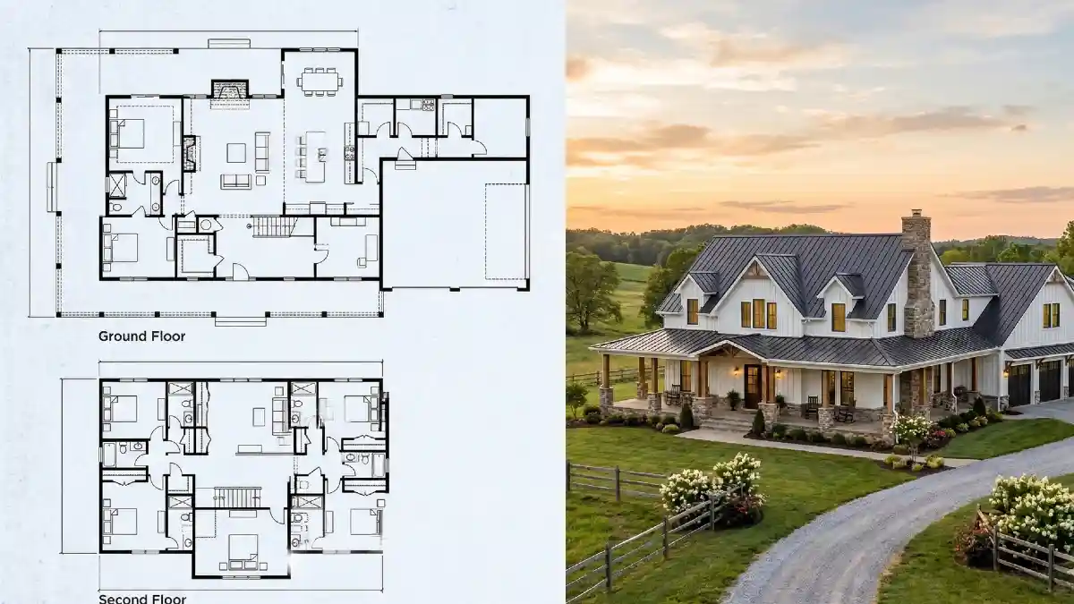 Charcoal and Alabaster Multi-Level Haven - A Modern Farmhouse Vision for Seven-Bedroom Living