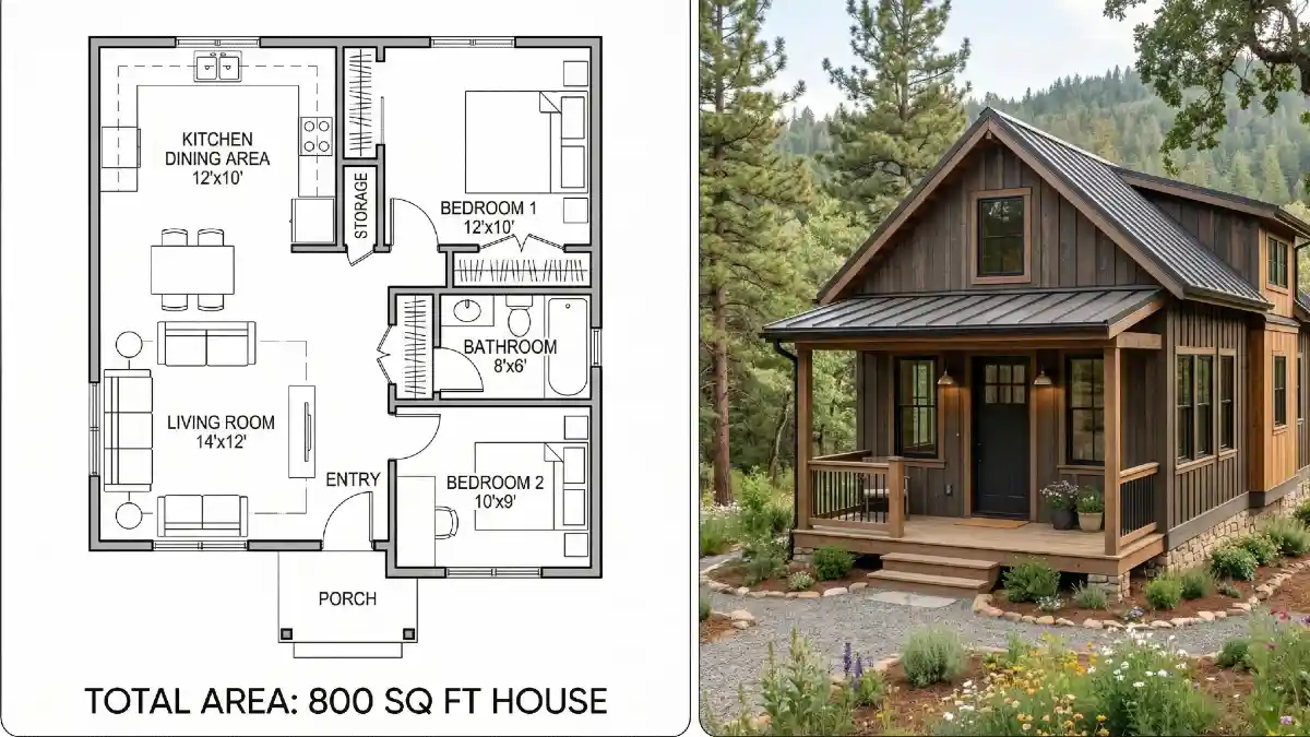 Dark Timber Charm - 800 Sq Ft Cabin with a Modern Edge