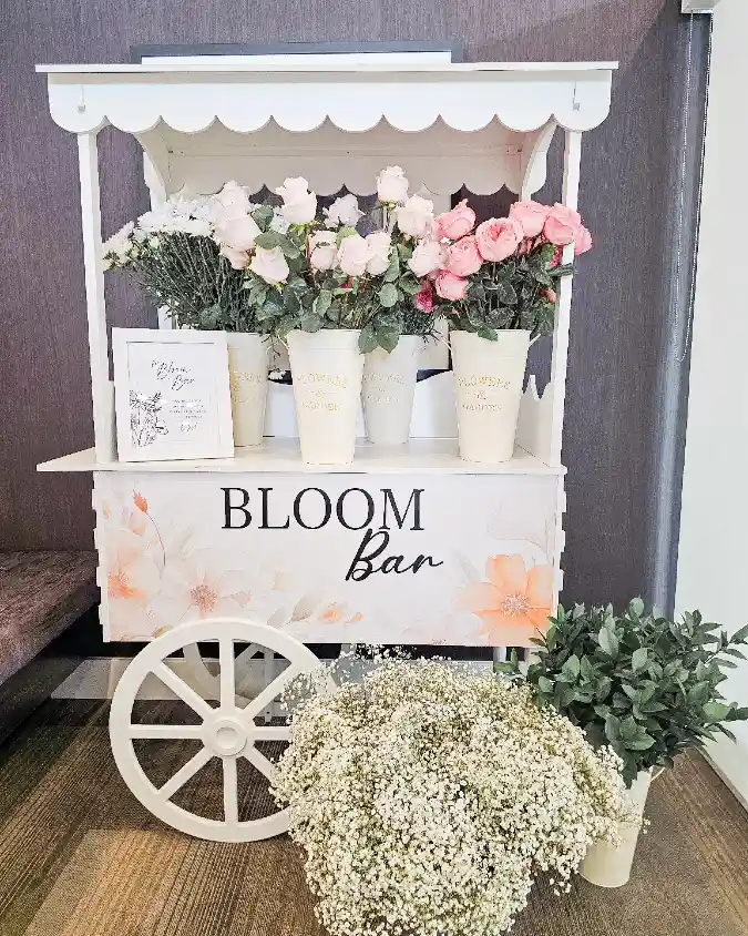 Dreamy Pastel Cart - Flower Bar Setup with a Whimsical Flair