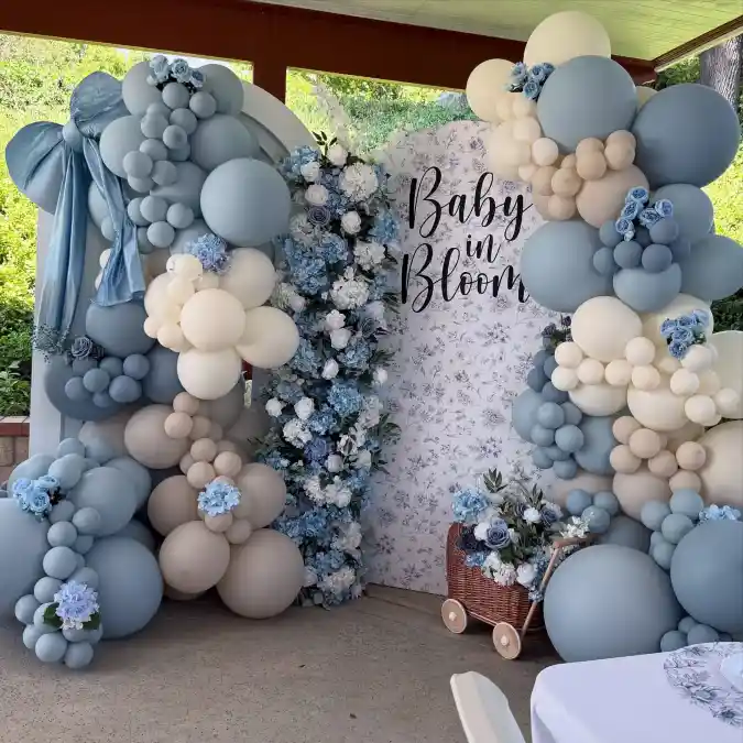 Dusty Blue Toile Garden - A Sophisticated Baby in Bloom Backdrop