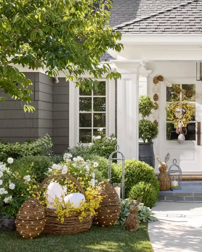 Earthy Elegance and Twinkling Textures - Whimsical Easter Front Porch