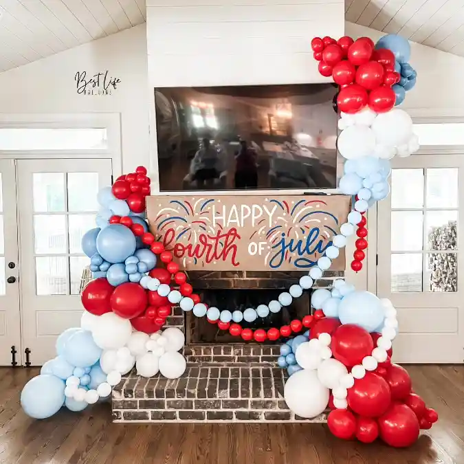 Firecracker Crimson and Sky Blue Hearth - A Bold Mantel Masterpiece