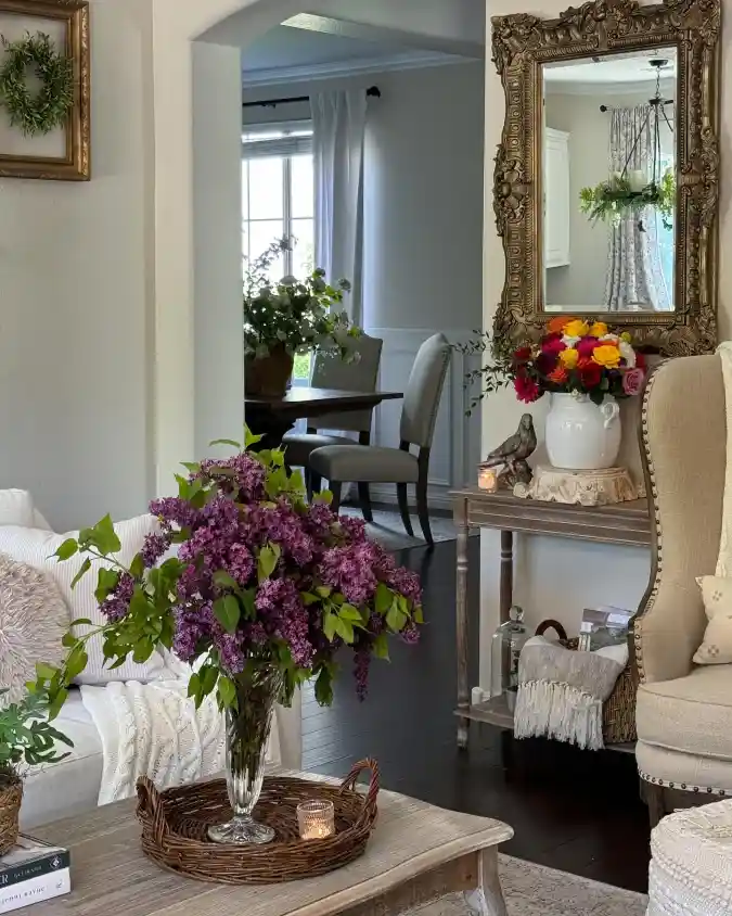 Floral Elegance and Timeless Textures - Spring Living Room Decor