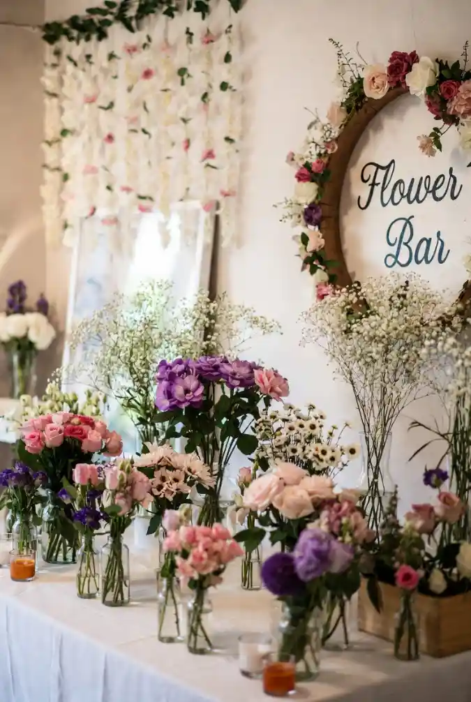 Flower Bar with a Whimsical Floral Backdrop