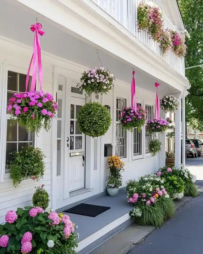 Fuchsia Ribbons and Petunia Clouds - A Whimsical Approach to Spring Porch Decor