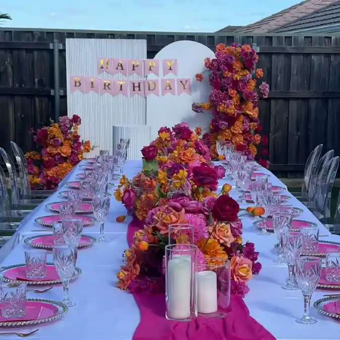 Fuchsia and Marigold Al Fresco Celebration - Spring Birthday Garden Transformation