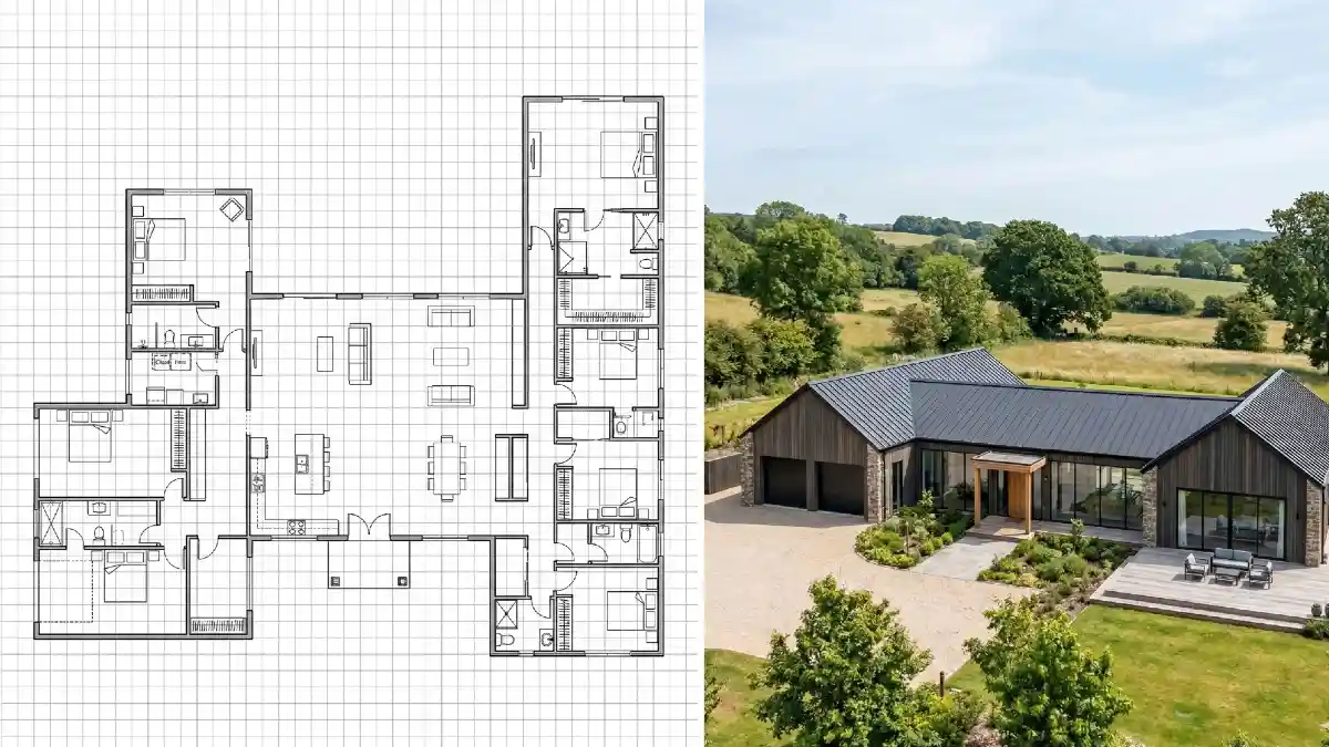 Graphite and Glass A Modern U-Shaped Sanctuary