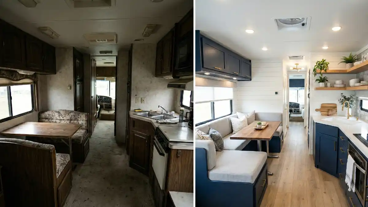 Midnight Navy & Shiplap Sanctuary - Motorhome Kitchen Metamorphosis