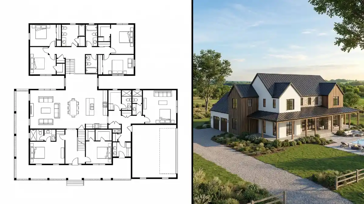 Modern Charcoal & Cedar Estate - A Grand 7-Bedroom Farmhouse Haven