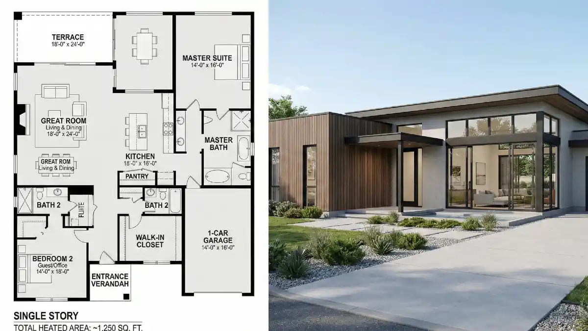 Modern Desert Minimalist Retreat – A Seamless 2-Bedroom Layout for Contemporary Couples