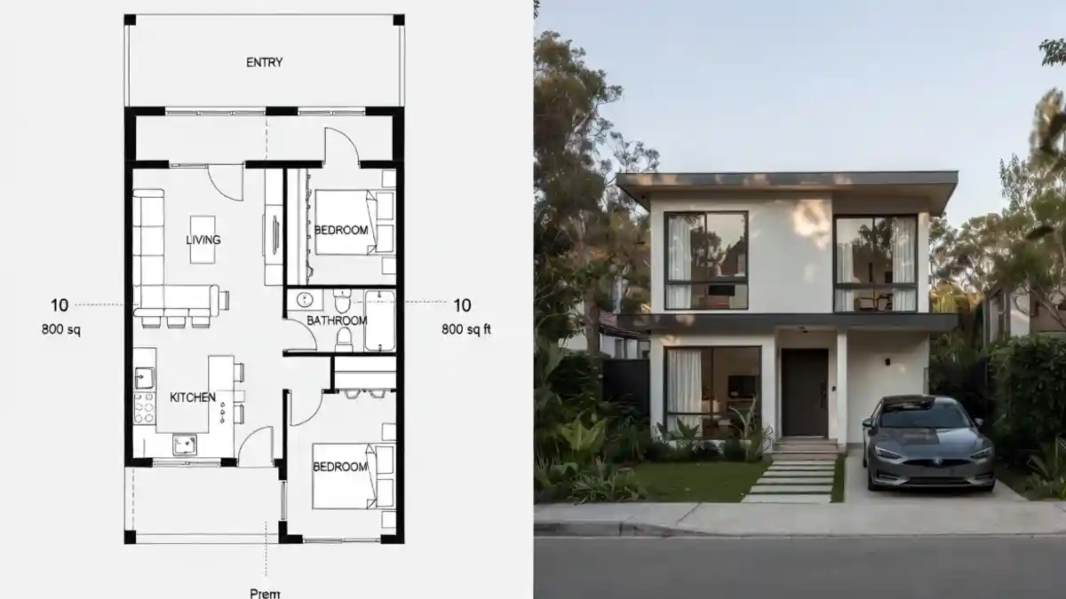 Modern Minimalist Marvel - 800 Sq Ft Living with a Bold Monochromatic Edge