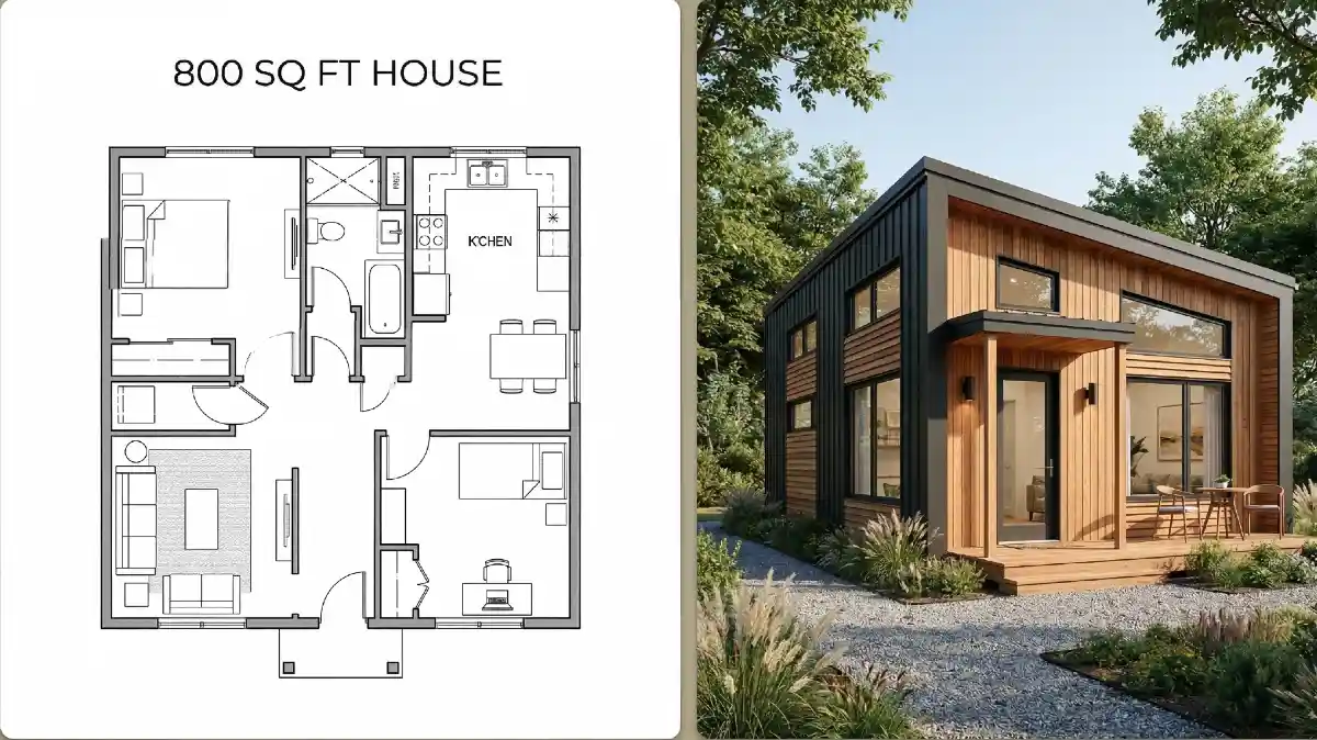 Modern Mono-Pitch Marvel - 800 Sq Ft Living with Industrial Warmth