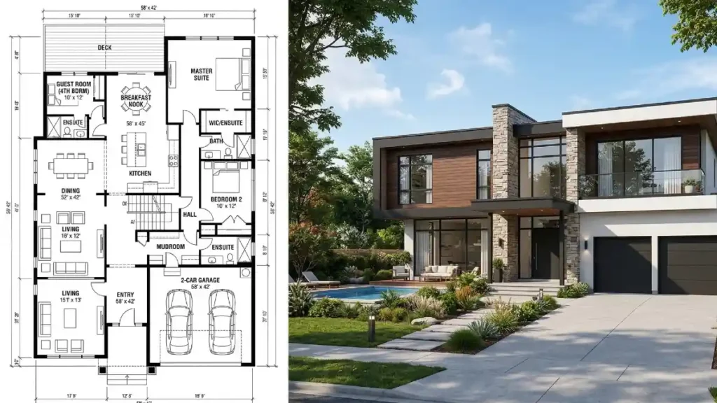 Modern Organic 4-Bedroom Masterpiece – A Striking Play of Stone and Cedar