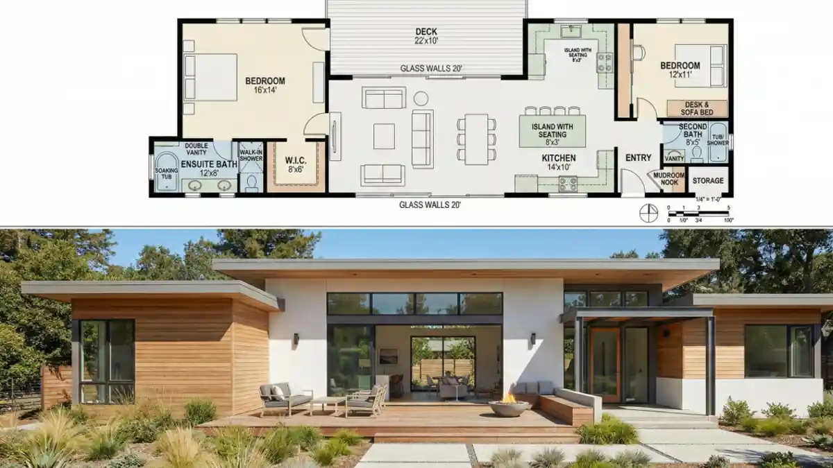 Modern Zen Sanctuary - A Symmetry of Cedar and Glass for the Connected Couple