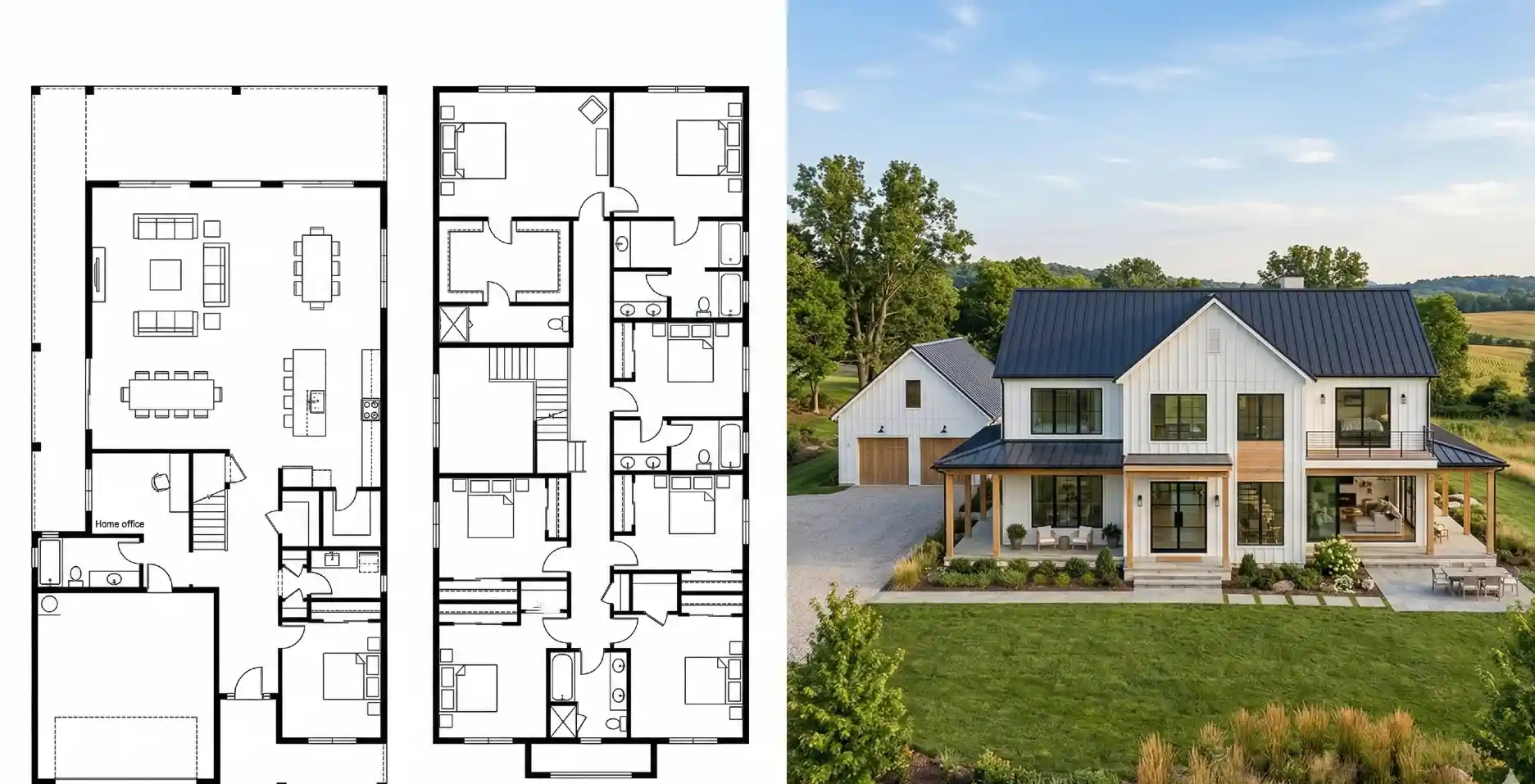 Monochromatic Modernism Meets Rural Grandeur — 7-Bedroom Farmhouse Haven