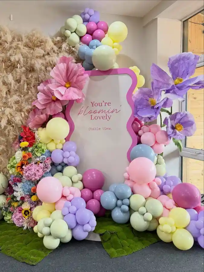 Pastel Bloom & Balloon Photo Backdrop - Spring Party Decorations Ideas