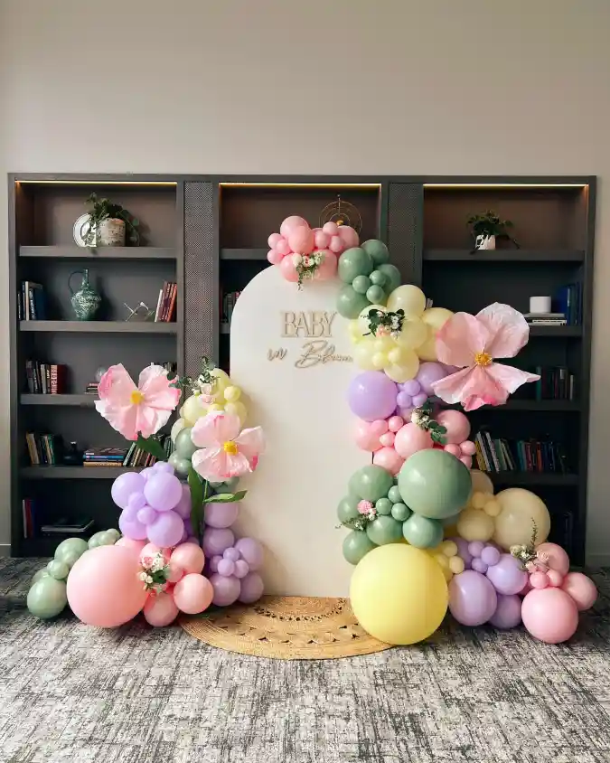 Pastel Petal Archway – A Soft Garden Party Backdrop