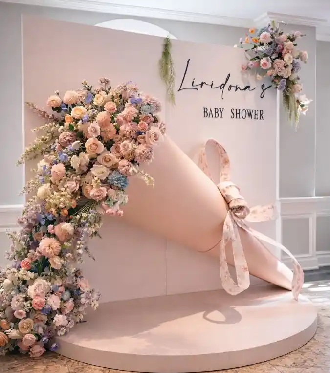 Pastel Petal Horn of Plenty - Baby in Bloom Backdrop for a Whimsical Celebration