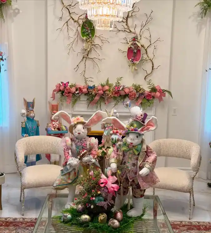 Pastel Victorian Rabbits and Gilded Branches - Creative Easter Home Decor