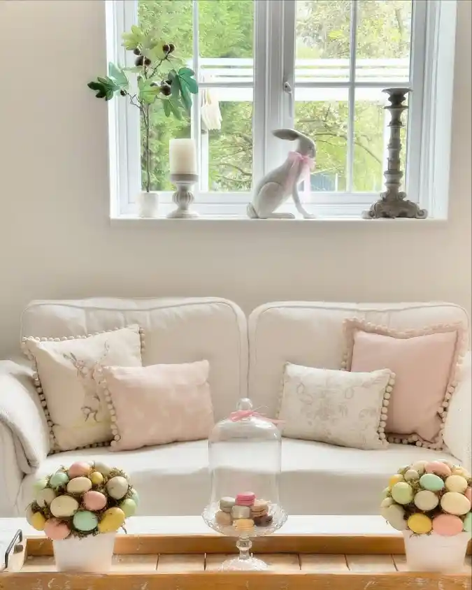 Pastel Whimsical Sanctuary - Easter Living Room Decor with Soft Elegance