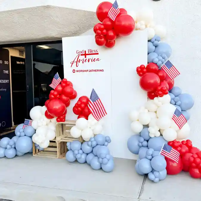 Patriotism in Full Bloom Red, White, and Blue Balloon Arch - Easy 4th of July Decorations Ideas