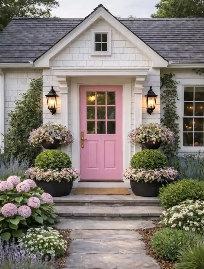Petal-Pink Entryway - A Blooming Gateway to Spring Porch Bliss