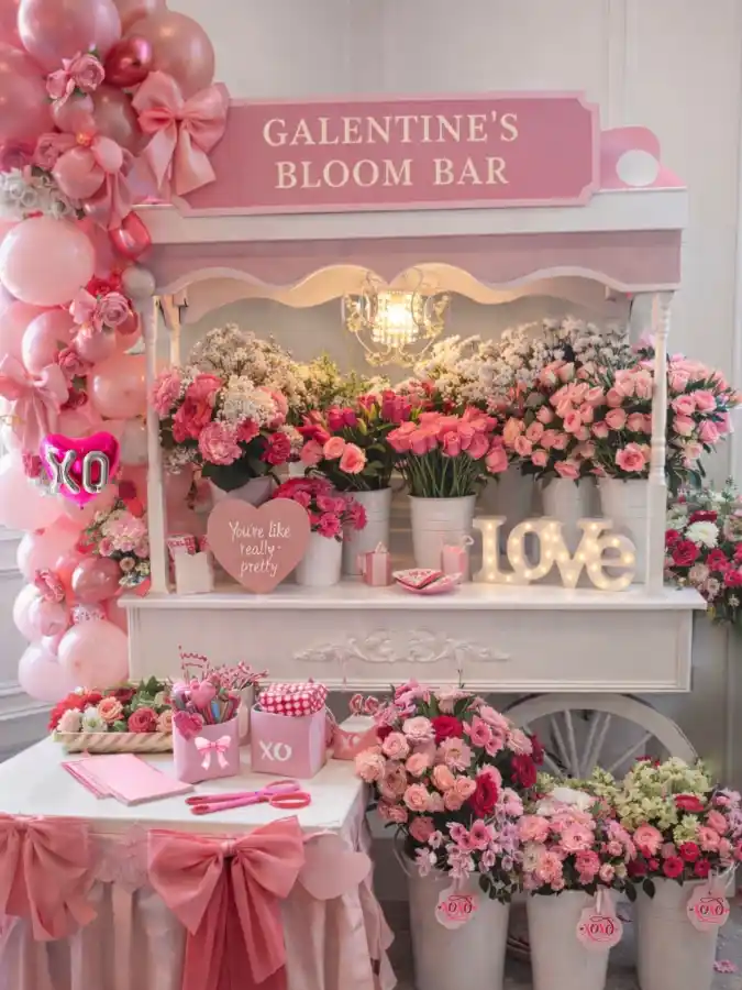 Rosy Romance Flower Cart - Bloom Bar Elegance with a Coquette Twist