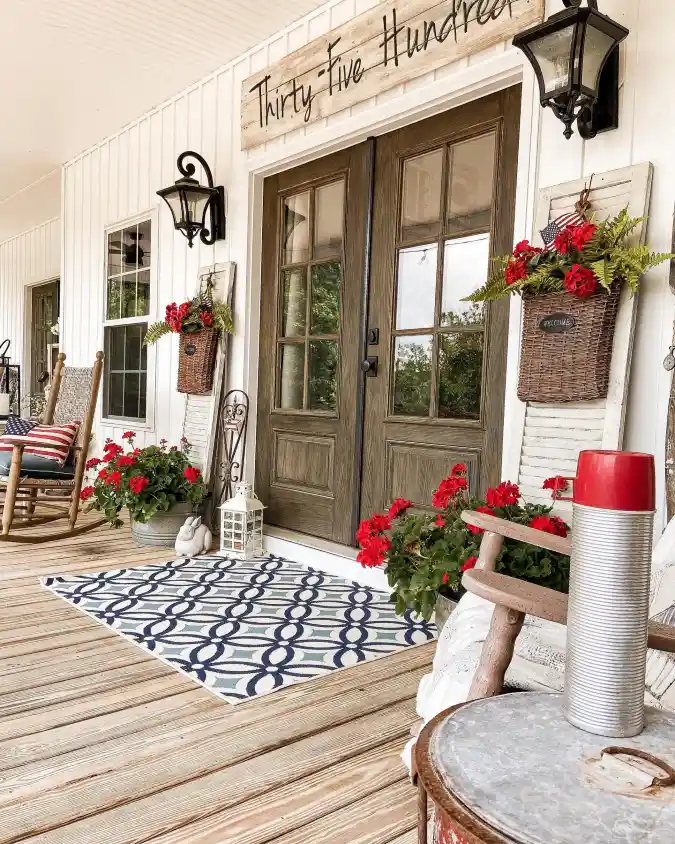Rustic Americana Veranda - Spring Porch Decor with a Patriotic Twist