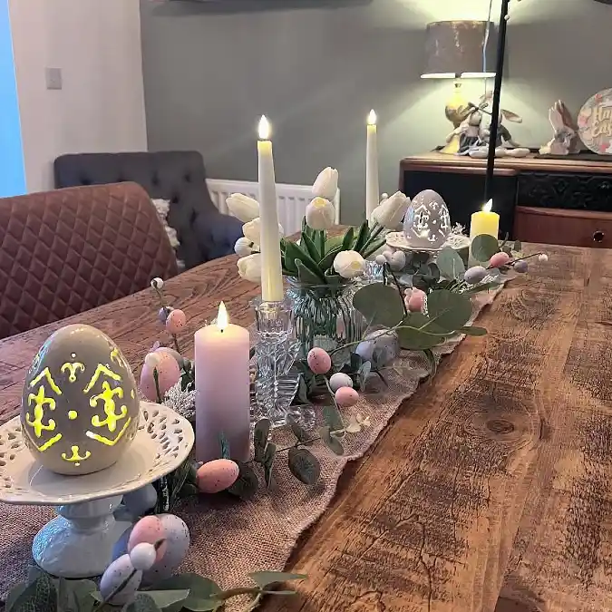 Rustic Burlap and Pastel Bloom Centerpiece - Creative Easter Home Decor
