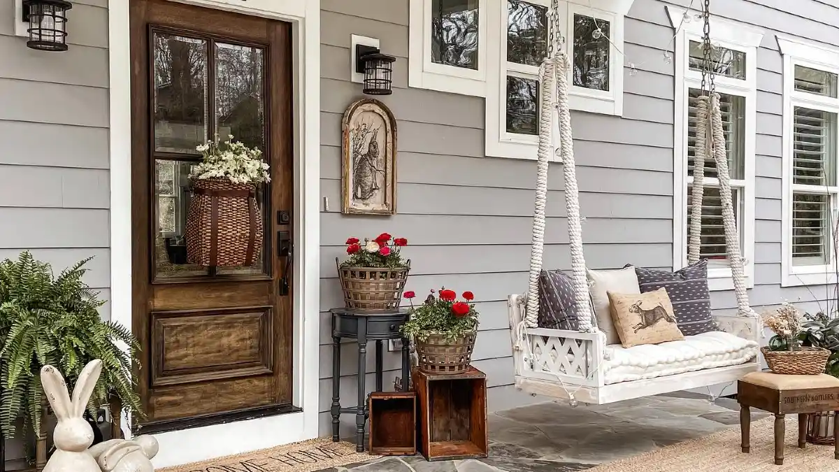 Rustic Rabbit Retreat - Spring Porch Decor with Whimsical Charm